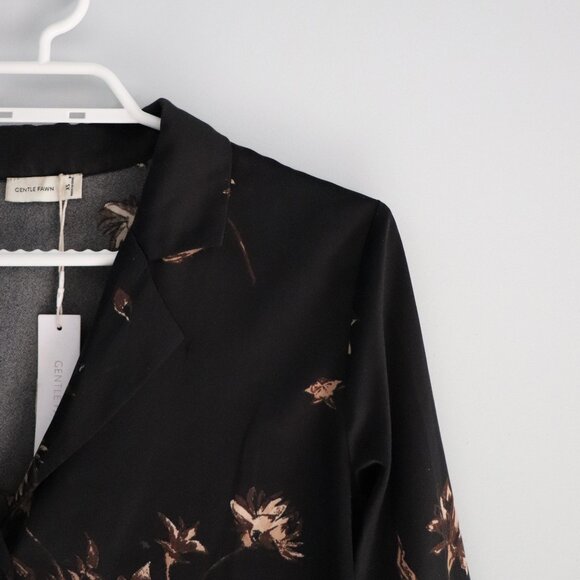 NWT Gentle Fawn Satin Black XS Simone Luxe Floral Buttoned V-Neck Office‎ Blouse - Picture 5 of 14